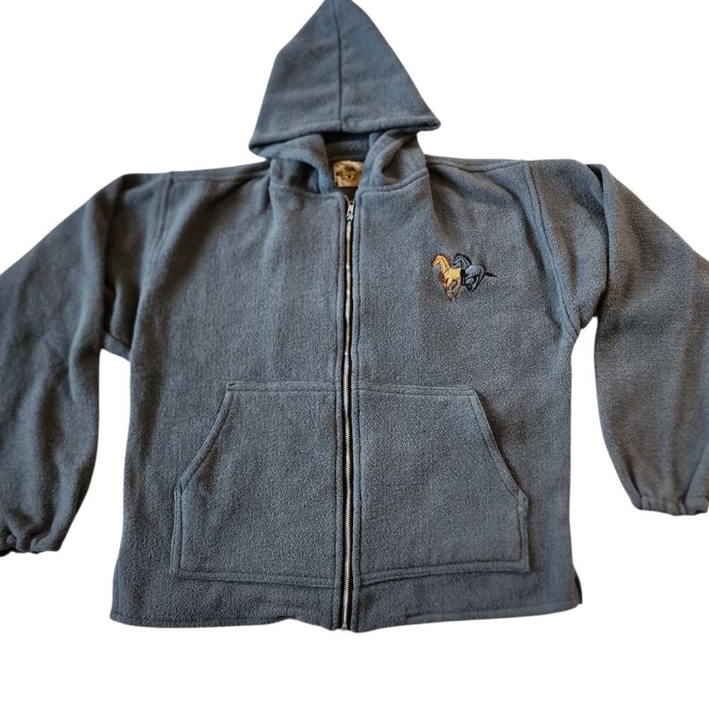 Vintage Earth Ragz Full Zip Fleece Horse Embroidered Nature Hoodie Sz XL